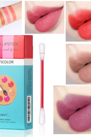 20 Pcs Set Cotton Swab Lipsticks For Outdoor Portable Lipsticks Cosmetics Waterproof Case Lasting Long Cigarette Liquid Lipstick